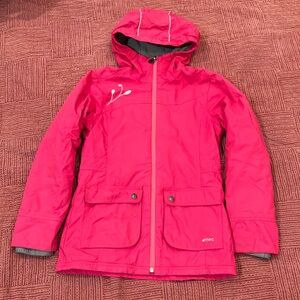 MEC girls pink fleece lined rainjacket with hood size 10 years